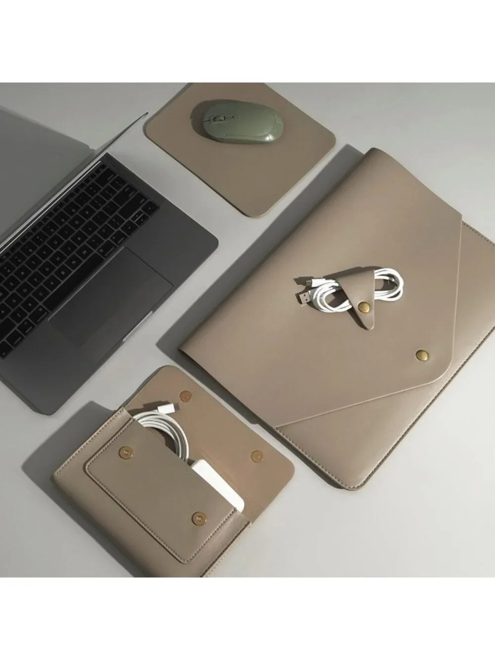 Stylish Khaki PU Leather Laptop Sleeve 16